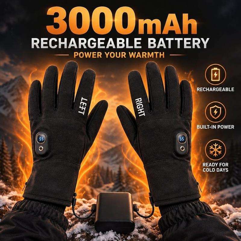Heated gloves and the illustrated 3000mAh rechargeable battery feature