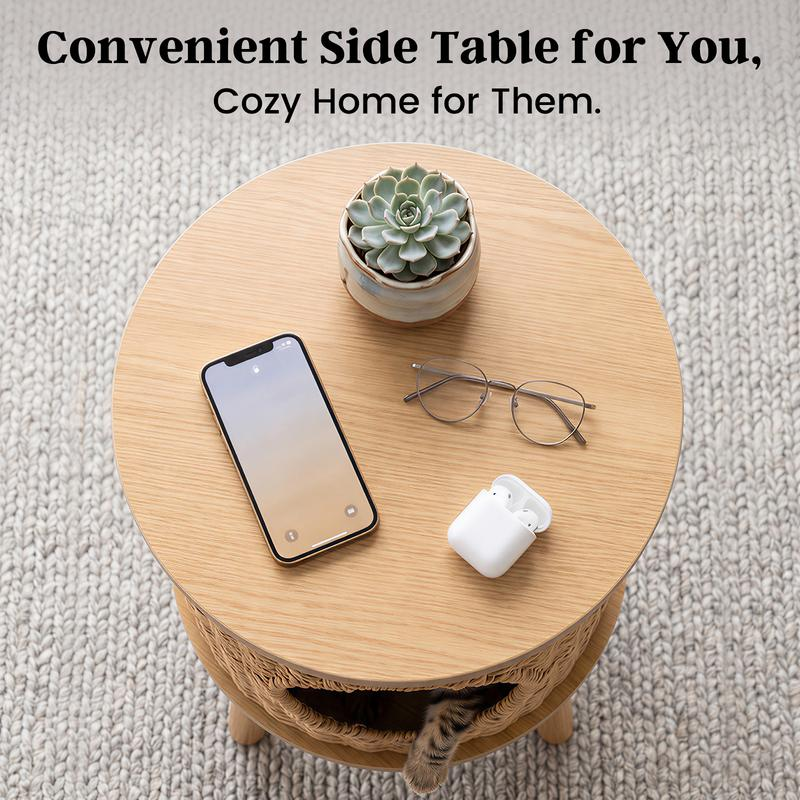 Veyro 2-in-1 Rattan Cat Cave & Side Table