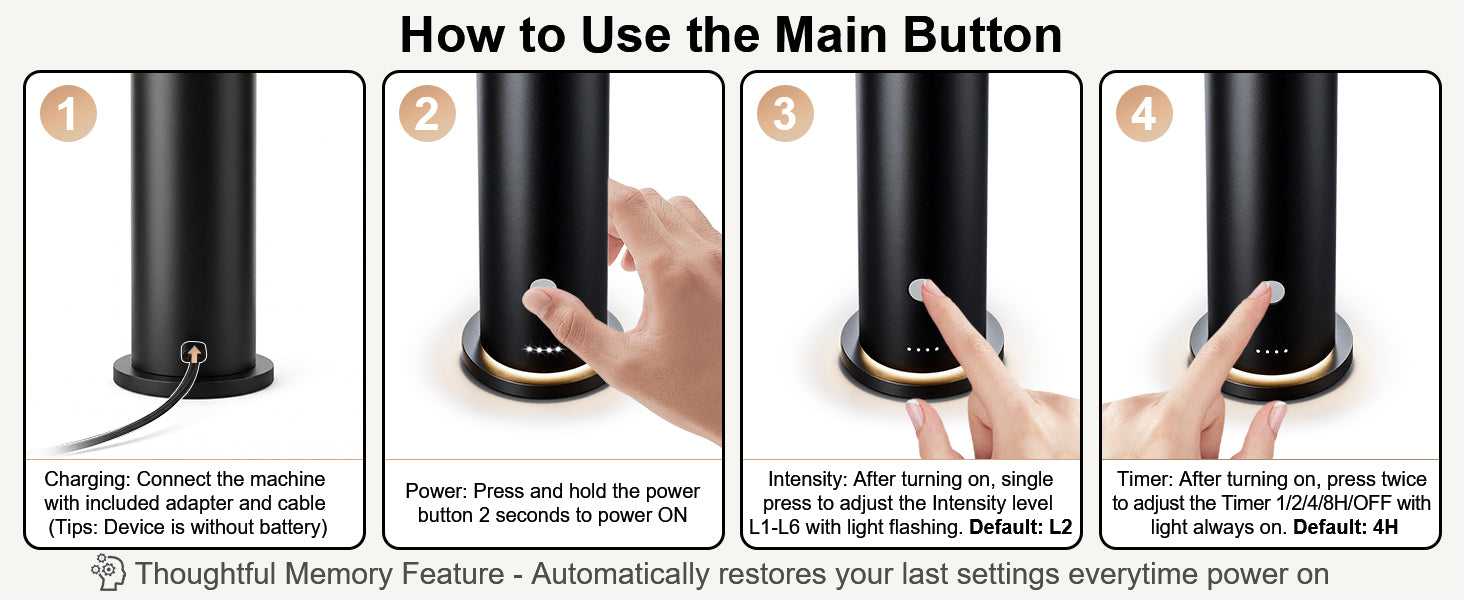How to use the diffuser button and timer; plug-in power required