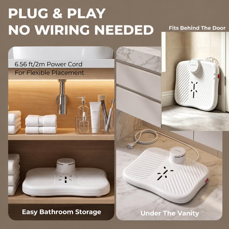SB-9709B plug-in body dryer, power cord, and bathroom storage examples